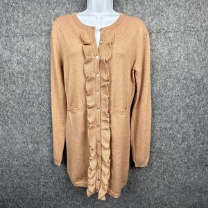Kyumi Cardigan Sweater Womens M Cashmere Wool Duster Long Ruffle Button Front‎